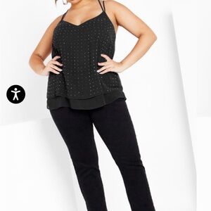 City Chic Black Strappy Nail Camisole - 14/XS